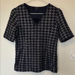 Ann Taylor Houndstooth sequin short sleeve Blouse